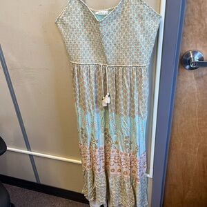 Spell full length Maxi Dress - Blue and Cream Pattern 3XL NWOT